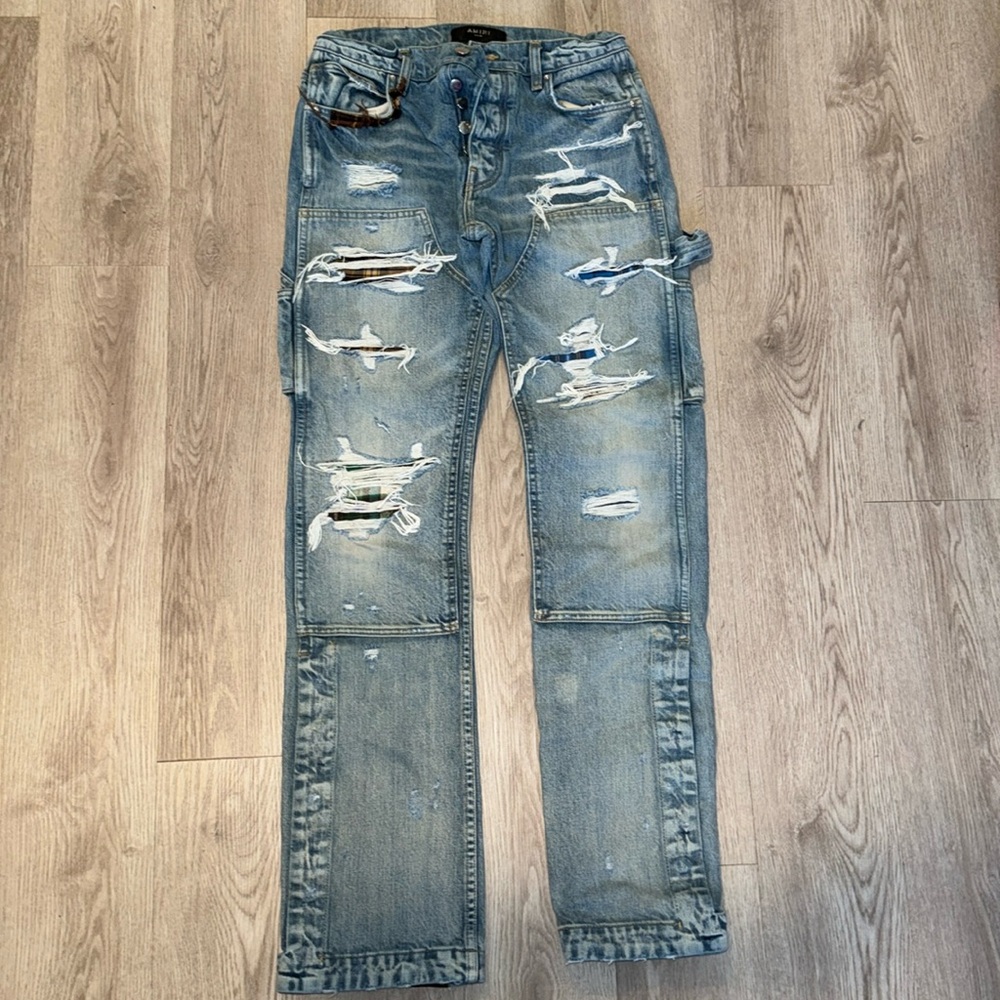 Amiri Distressed Plaid Carpenter Jeans Size 28